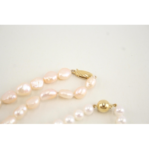 43 - 3x 9ct gold cultured pearl necklace (64.4g)