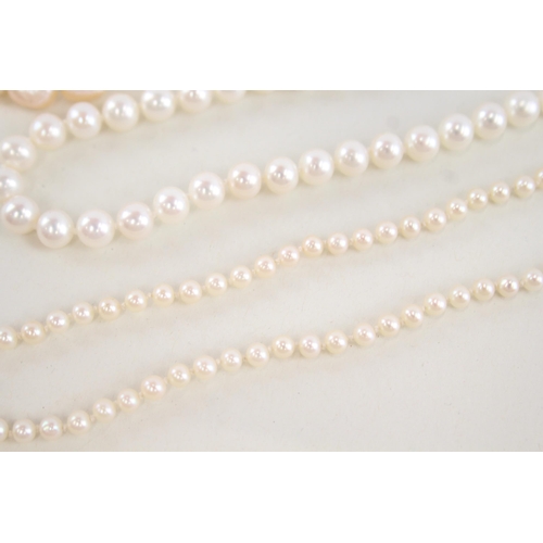 43 - 3x 9ct gold cultured pearl necklace (64.4g)