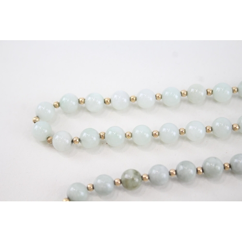 44 - 2x 14ct gold polished jade necklace (85.5g)