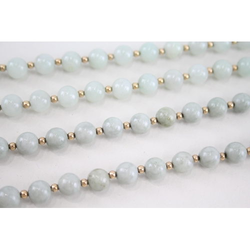 44 - 2x 14ct gold polished jade necklace (85.5g)