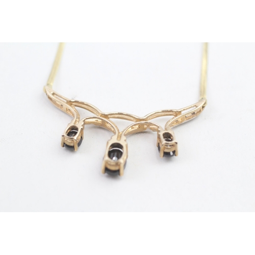 52 - 9ct gold vintage sapphire and diamond set static pendant necklace (4.5g)