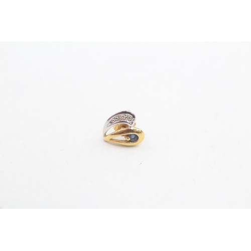 69 - 9ct gold diamond and sapphire set heart shaped stud earrings (0.6g)
