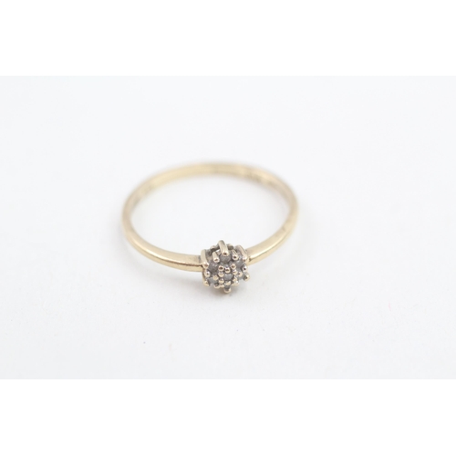 73 - 9ct gold diamond floral cluster ring (1.1g) Size  M 1/2