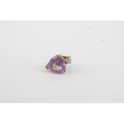 79 - 9ct gold diamond & amethyst heart stud earrings (1.3g)