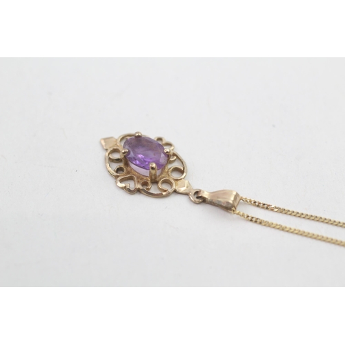 88 - 9ct gold vintage amethyst set pendant necklace (1.7g)