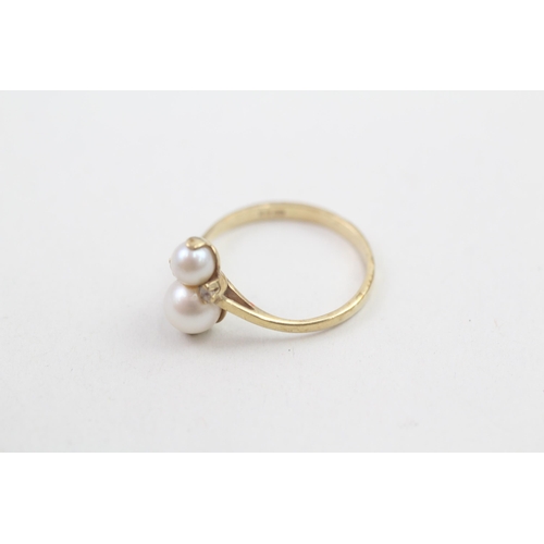 89 - 9ct gold vintage cultured pearl and diamond set dress ring (1.8g) Size  N