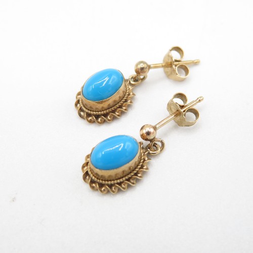 159 - 9ct gold faux turquoise drop earrings (1.5g)