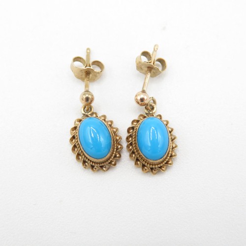159 - 9ct gold faux turquoise drop earrings (1.5g)
