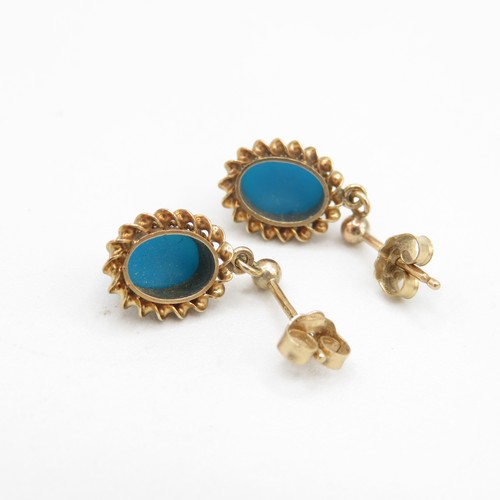 159 - 9ct gold faux turquoise drop earrings (1.5g)