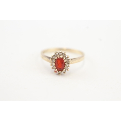 1 - 9ct gold diamond and fire opal cluster ring (2.4g) Size  N