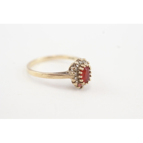 1 - 9ct gold diamond and fire opal cluster ring (2.4g) Size  N