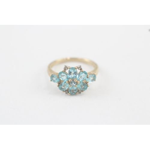 106 - 9ct gold apatite & diamond cluster ring , claw set (2.3g) Size  K