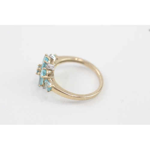 106 - 9ct gold apatite & diamond cluster ring , claw set (2.3g) Size  K