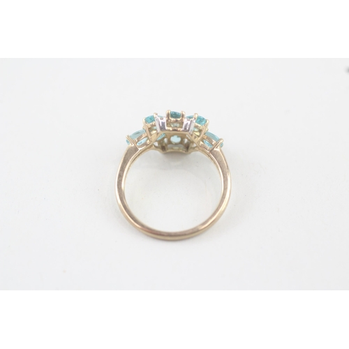 106 - 9ct gold apatite & diamond cluster ring , claw set (2.3g) Size  K