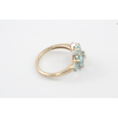 106 - 9ct gold apatite & diamond cluster ring , claw set (2.3g) Size  K