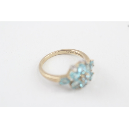 106 - 9ct gold apatite & diamond cluster ring , claw set (2.3g) Size  K