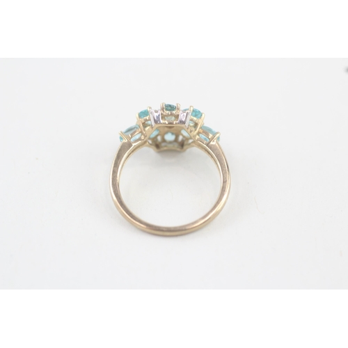 106 - 9ct gold apatite & diamond cluster ring , claw set (2.3g) Size  K