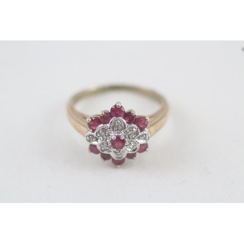 107 - 9ct gold ruby & diamond cluster ring (3.4g) Size  Q