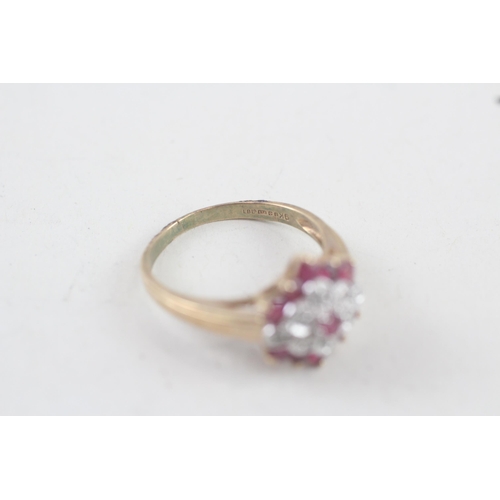 107 - 9ct gold ruby & diamond cluster ring (3.4g) Size  Q