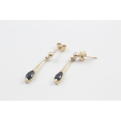 11 - 9ct gold vintage sapphire set drop earrings (0.8g)