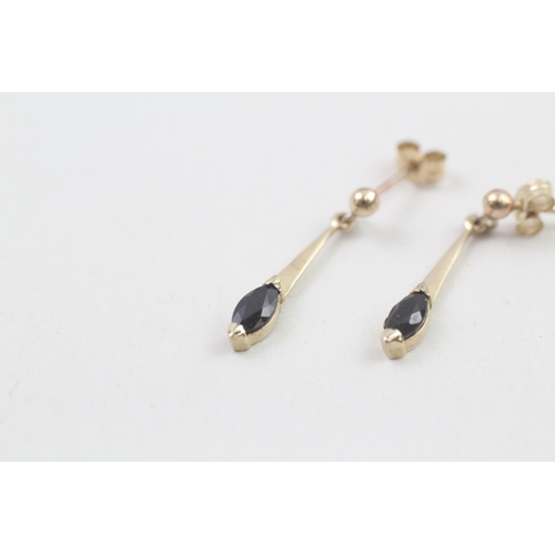 11 - 9ct gold vintage sapphire set drop earrings (0.8g)