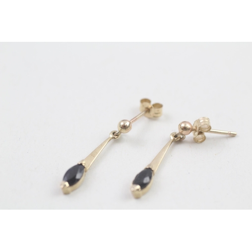 11 - 9ct gold vintage sapphire set drop earrings (0.8g)