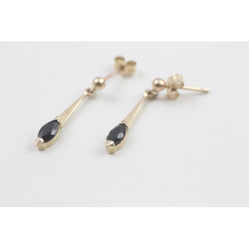 11 - 9ct gold vintage sapphire set drop earrings (0.8g)