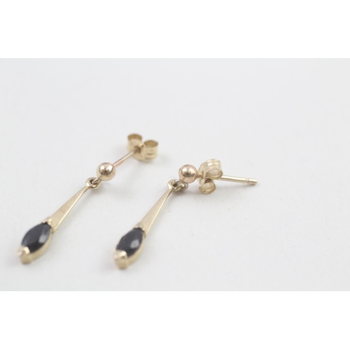 11 - 9ct gold vintage sapphire set drop earrings (0.8g)