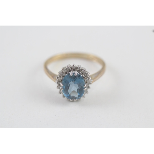 111 - 9ct gold blue topaz & diamond cluster ring (2.7g) Size  P