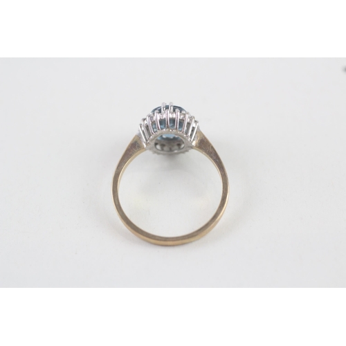 111 - 9ct gold blue topaz & diamond cluster ring (2.7g) Size  P