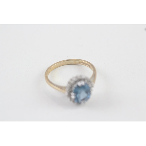 111 - 9ct gold blue topaz & diamond cluster ring (2.7g) Size  P