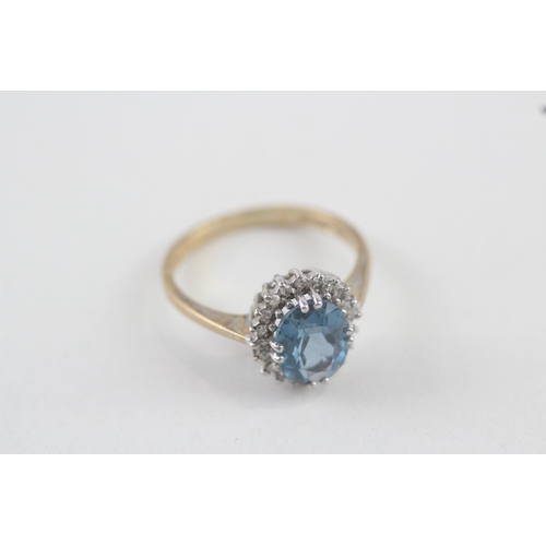 111 - 9ct gold blue topaz & diamond cluster ring (2.7g) Size  P