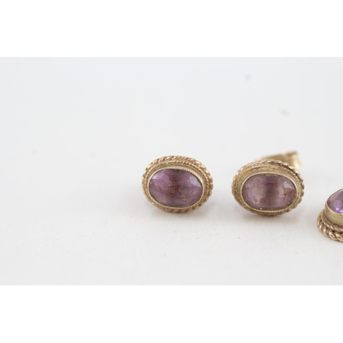 115 - 2x 9ct gold amethyst stud earrings & necklace (2.8g)