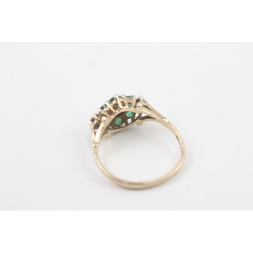 124 - 9ct gold emerald and diamond set cluster ring (2.4g) Size  O