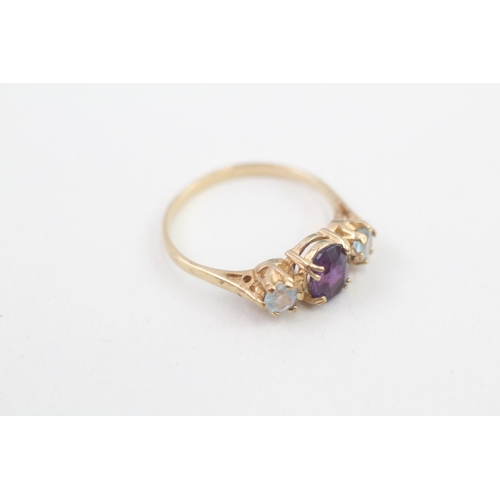 126 - 9ct gold amethyst & aquamarine three stone ring ,claw set (1.9g) Size  O