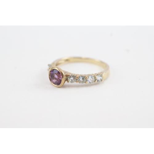 140 - 9ct gold amethyst & aquamarine ring (2.4g) Size  Q