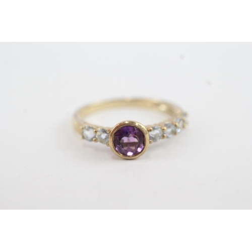 140 - 9ct gold amethyst & aquamarine ring (2.4g) Size  Q