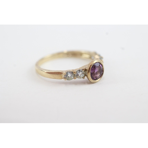 140 - 9ct gold amethyst & aquamarine ring (2.4g) Size  Q