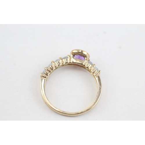 140 - 9ct gold amethyst & aquamarine ring (2.4g) Size  Q