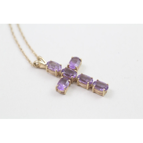 19 - 9ct gold amethyst set Christian cross pendant necklace (2.5g)