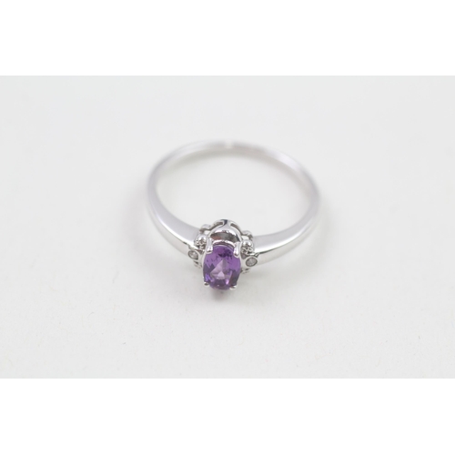 28 - 9ct white gold amethyst and diamond trilogy ring (1.7g) Size  N