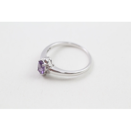 28 - 9ct white gold amethyst and diamond trilogy ring (1.7g) Size  N