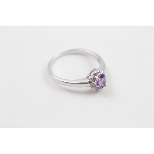 28 - 9ct white gold amethyst and diamond trilogy ring (1.7g) Size  N