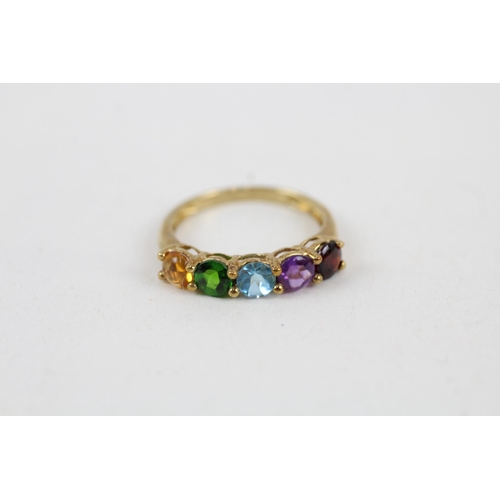 34 - 9ct gold citrine, diopside, topaz, amethyst and garnet set five stone band ring (1.4g) Size  K