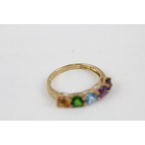 34 - 9ct gold citrine, diopside, topaz, amethyst and garnet set five stone band ring (1.4g) Size  K