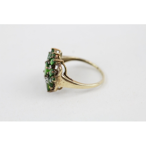 35 - 9ct gold diamond accented chrome diopside set cluster ring (2.9g) Size  O