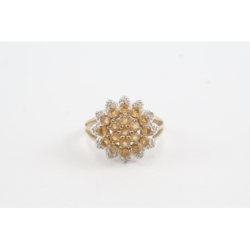 49 - 9ct gold diamond accented yellow gemstone set cluster ring (3.2g) Size  O