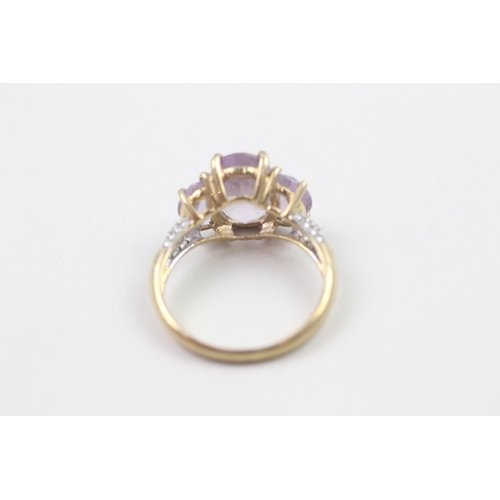 68 - 9ct gold amethyst and diamond trilogy ring (3.6g) Size  Q