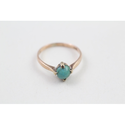 72 - 9ct gold turquoise single stone ring (1.4g) Size  K