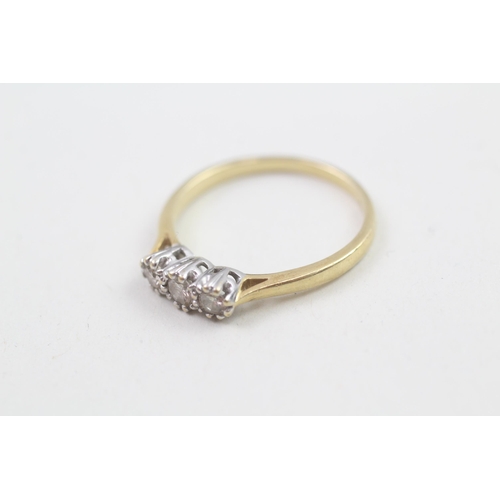 82 - 18ct gold diamond three stone ring (2.7g) Size  P